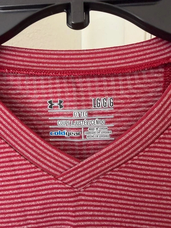 Under Armour Men's Red Striped V-Neck Long Sleeve Shirt - Picture 2 of 3